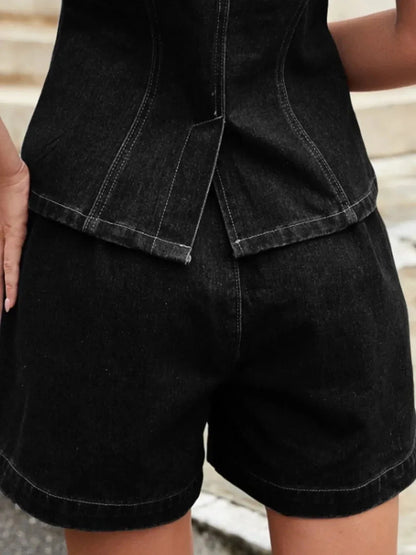 High - Waisted Denim Shorts - VILLA FASHION