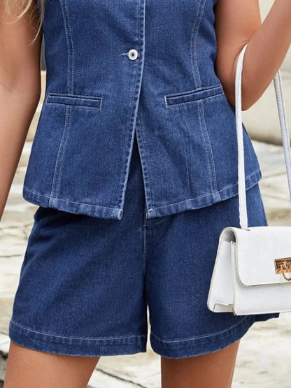 High - Waisted Denim Shorts - VILLA FASHION