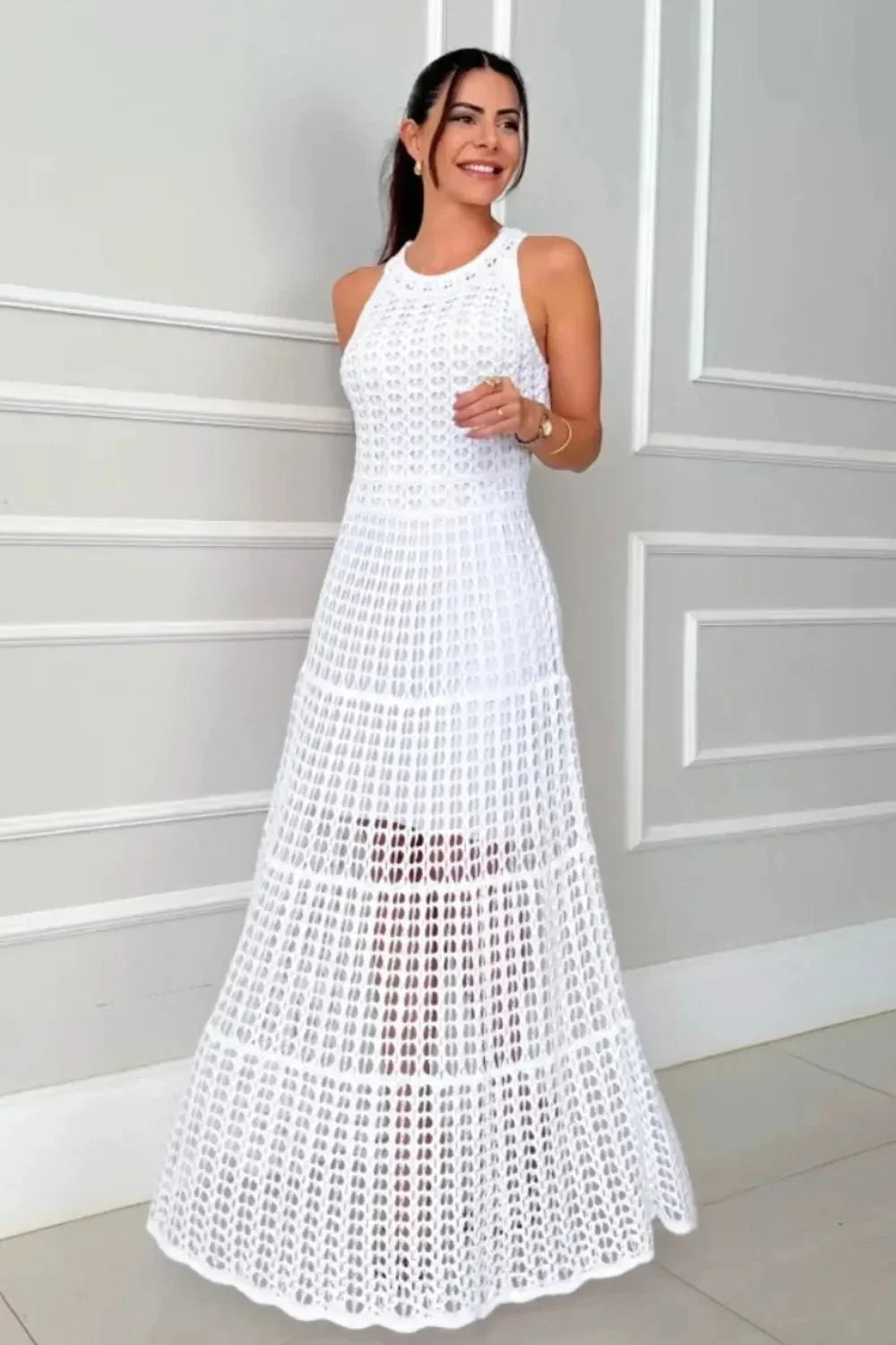 Hollowed - Out Sleeveless Maxi Dress - VILLA FASHION