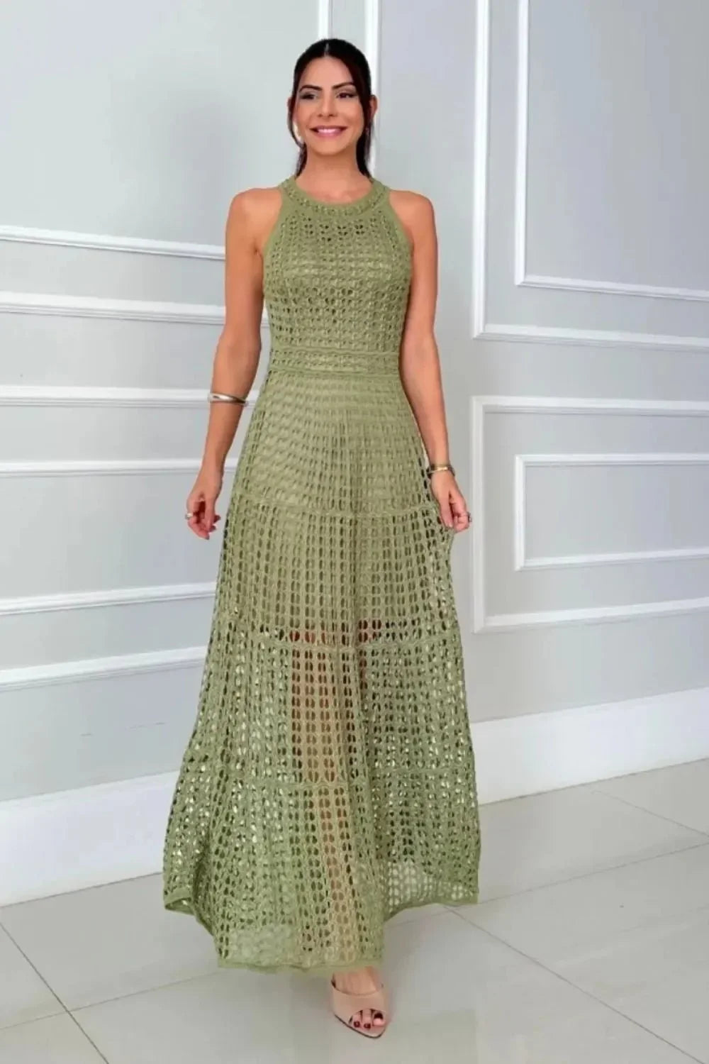 Hollowed - Out Sleeveless Maxi Dress - VILLA FASHION