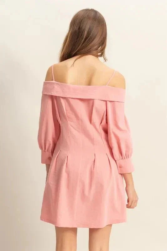 HYFVE Button Down Spaghetti Strap Mini Dress with Pockets - VILLA FASHION