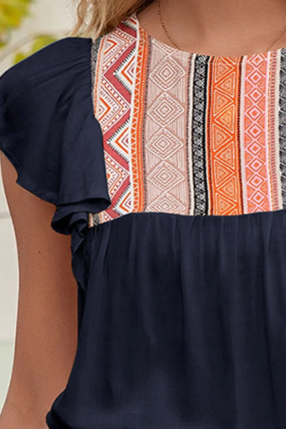 Ivy Lane Contrast Print Butterfly Sleeve Top - VILLA FASHION