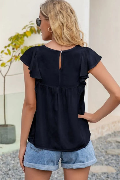 Ivy Lane Contrast Print Butterfly Sleeve Top - VILLA FASHION