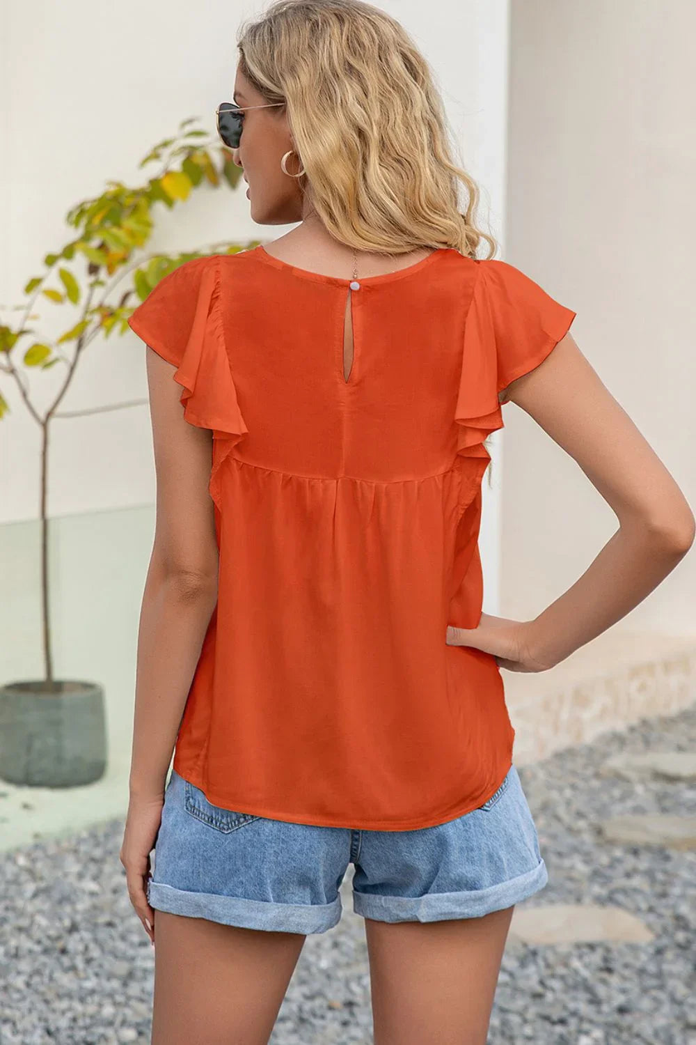 Ivy Lane Contrast Print Butterfly Sleeve Top - VILLA FASHION