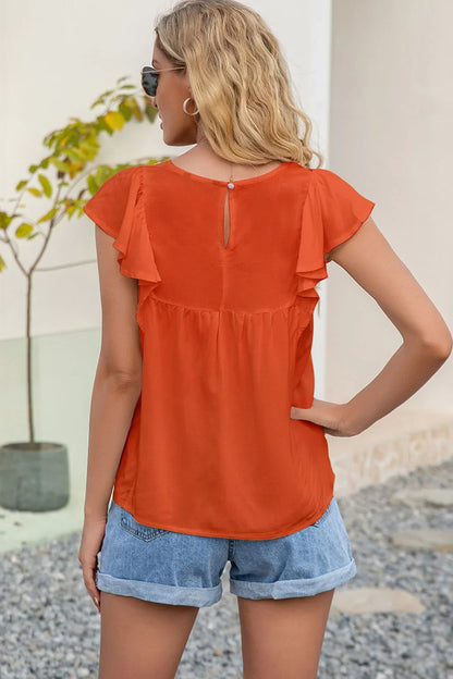 Ivy Lane Contrast Print Butterfly Sleeve Top - VILLA FASHION