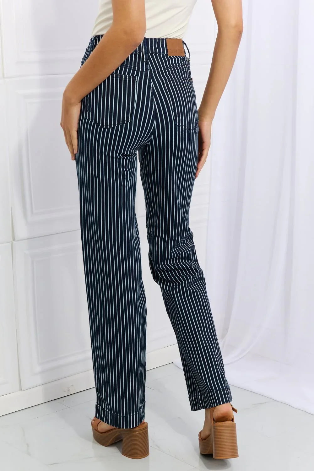 Judy Blue Cassidy Full Size High Waisted Tummy Control Striped Straight Jeans - VILLA FASHION