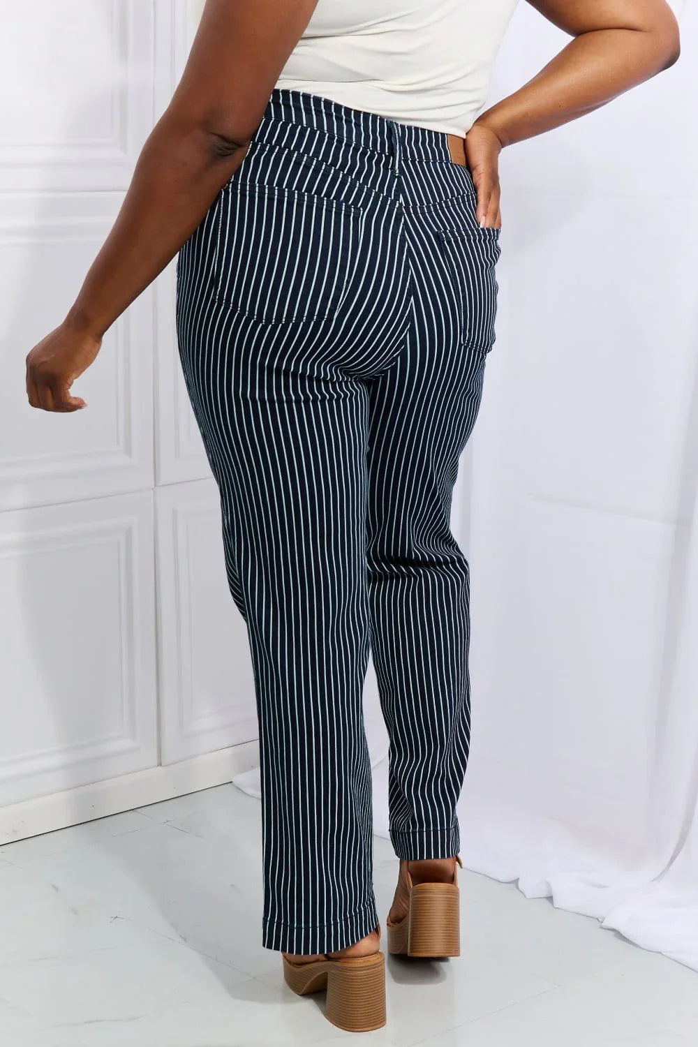 Judy Blue Cassidy Full Size High Waisted Tummy Control Striped Straight Jeans - VILLA FASHION