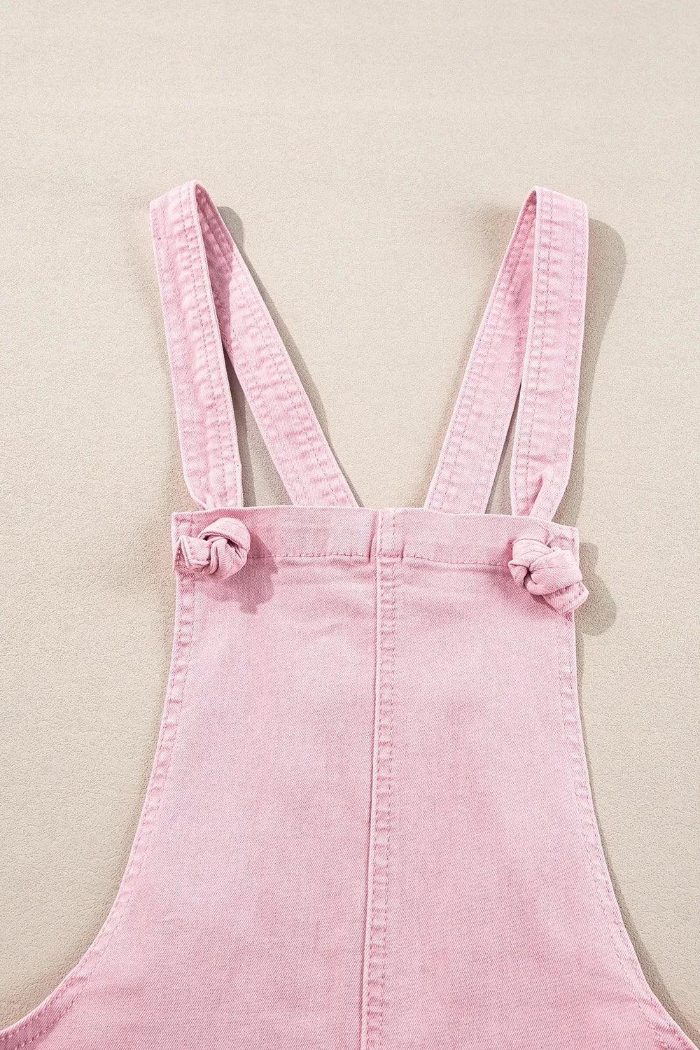 Knot Straps Denim Overalls with Pockets - VILLA FASHION
