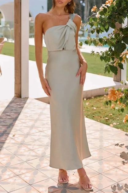 Knotted Single Shoulder Maxi Dress - VILLA FASHION