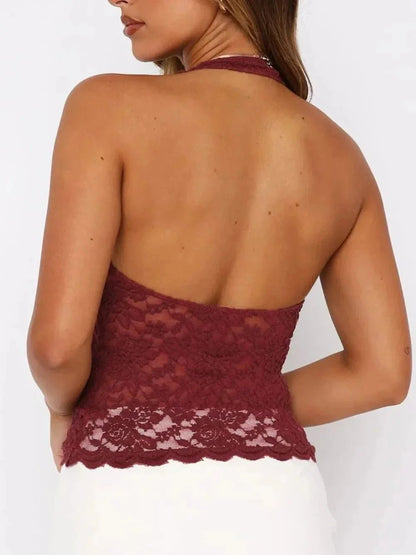 Lace Backless Halter Neck Cami - VILLA FASHION