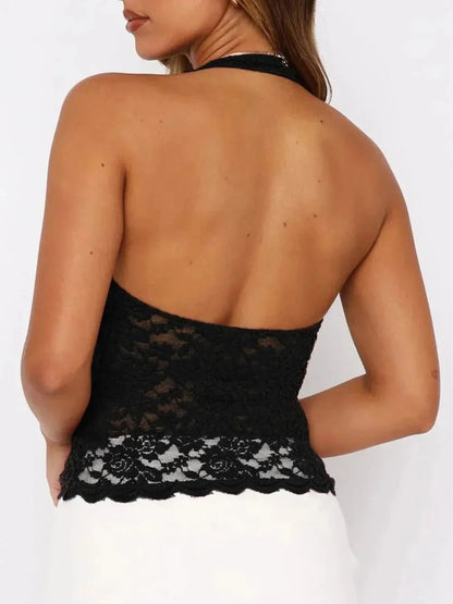 Lace Backless Halter Neck Cami - VILLA FASHION