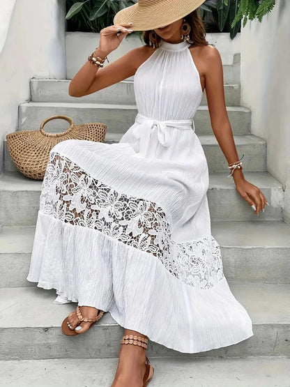 Lace Detail Sleeveless Maxi Cami Dress - VILLA FASHION