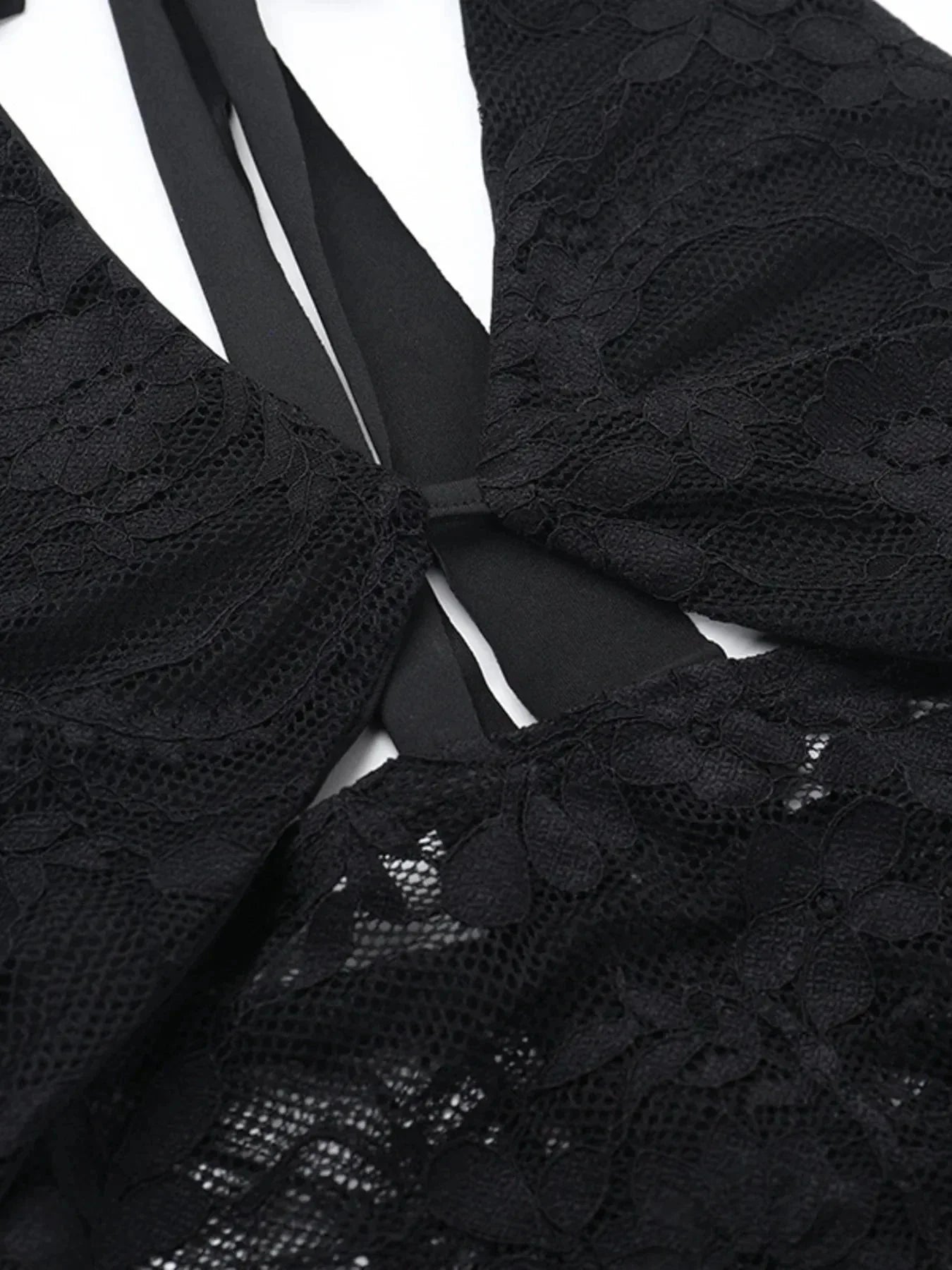 Lace Halter Neck Mini Dress - VILLA FASHION