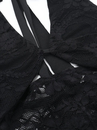 Lace Halter Neck Mini Dress - VILLA FASHION