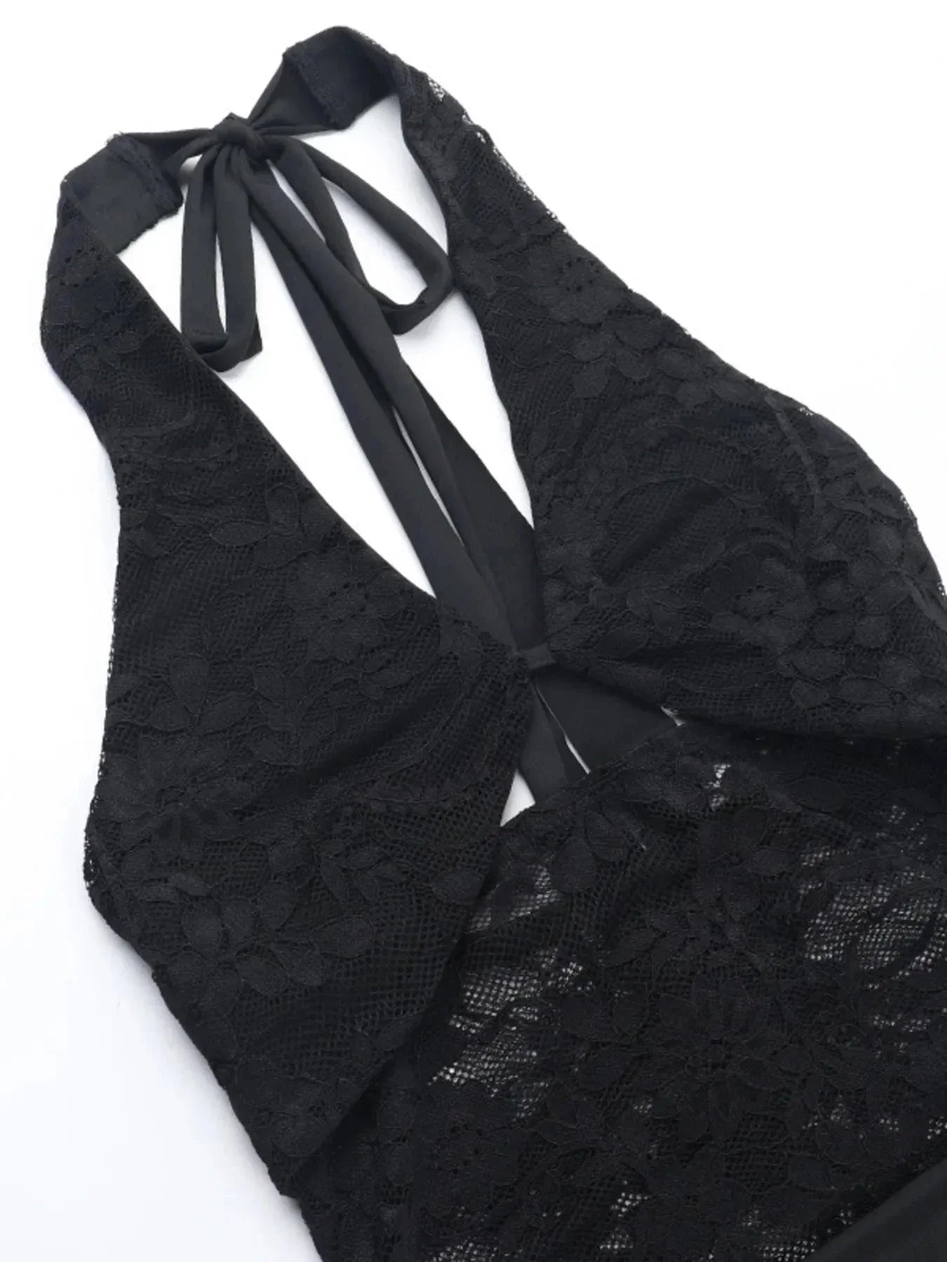 Lace Halter Neck Mini Dress - VILLA FASHION