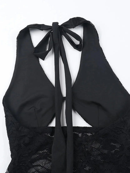 Lace Halter Neck Mini Dress - VILLA FASHION
