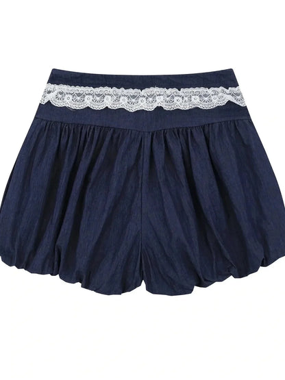 Lace Trim Shorts with Drawstring - VILLA FASHION