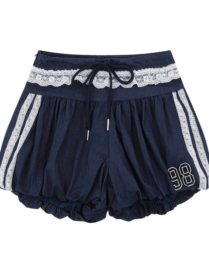 Lace Trim Shorts with Drawstring - VILLA FASHION