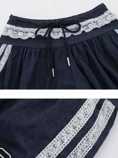 Lace Trim Shorts with Drawstring - VILLA FASHION