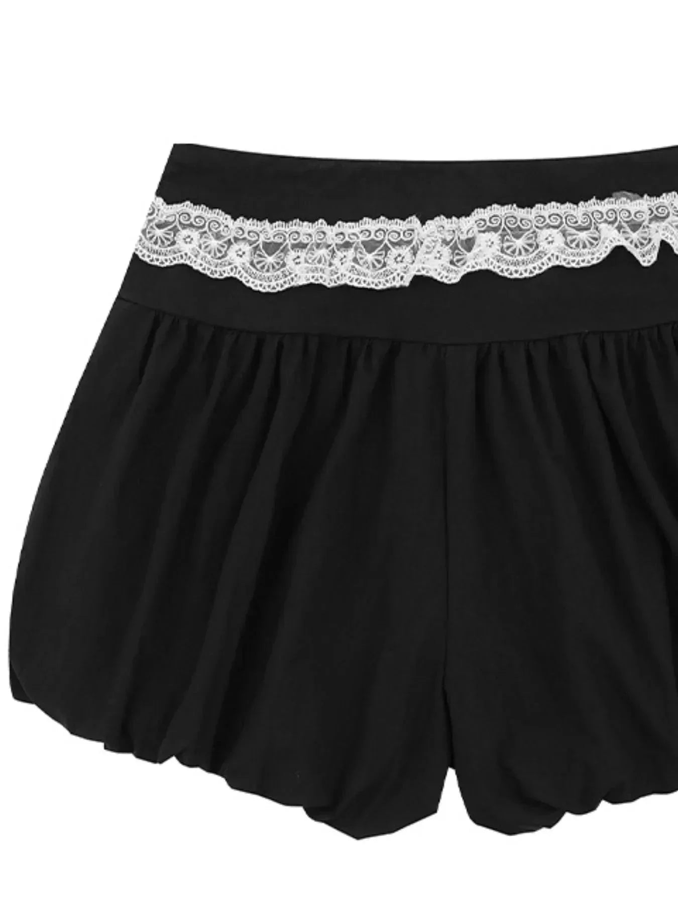 Lace Trim Shorts with Drawstring - VILLA FASHION