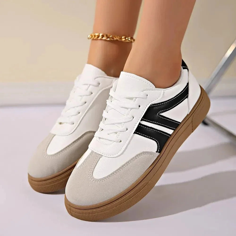 Lace Up Round Toe Contrast Sneakers - VILLA FASHION