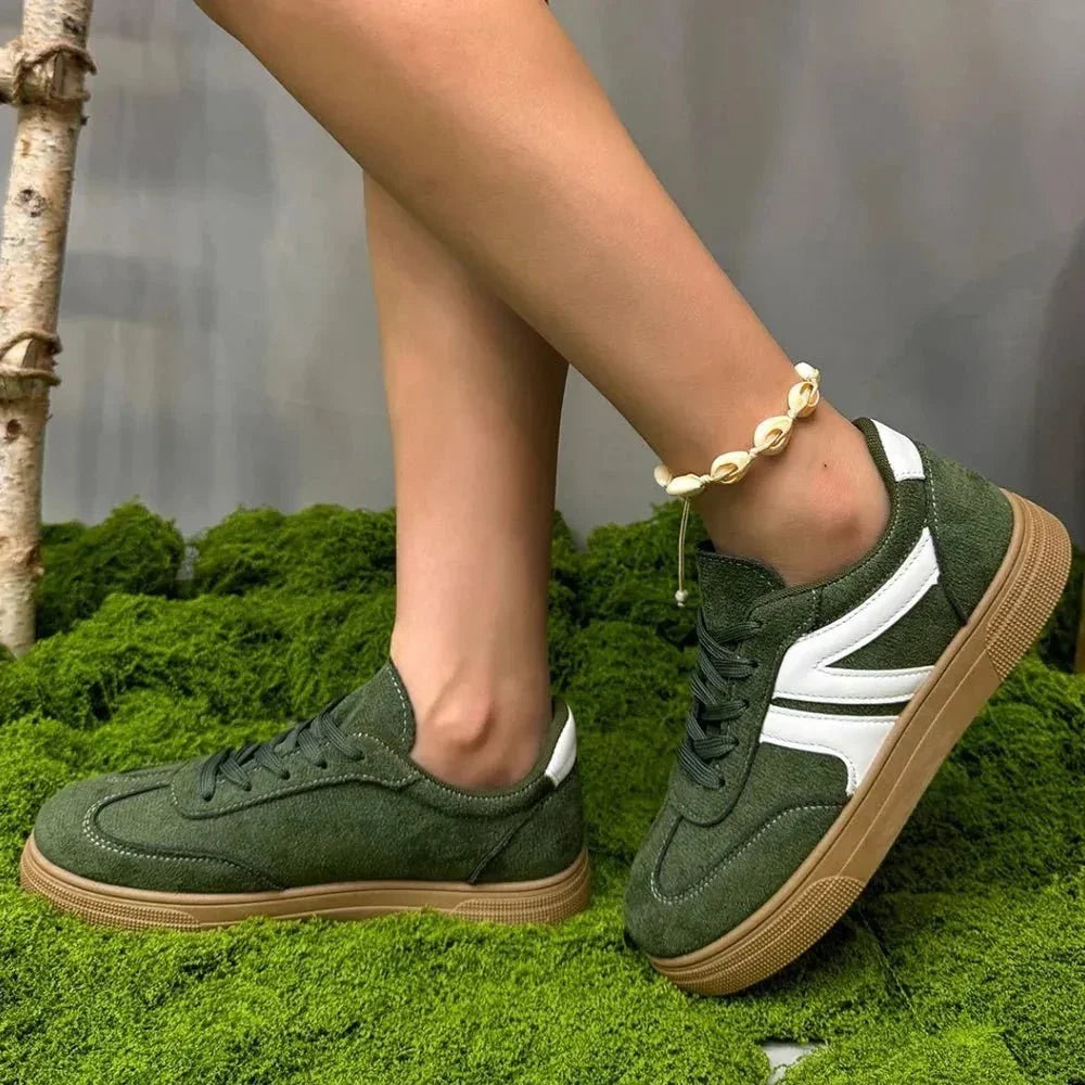 Lace Up Round Toe Contrast Sneakers - VILLA FASHION