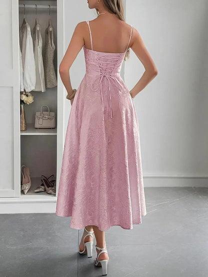 Lace - Up Sleeveless Midi Dress - VILLA FASHION