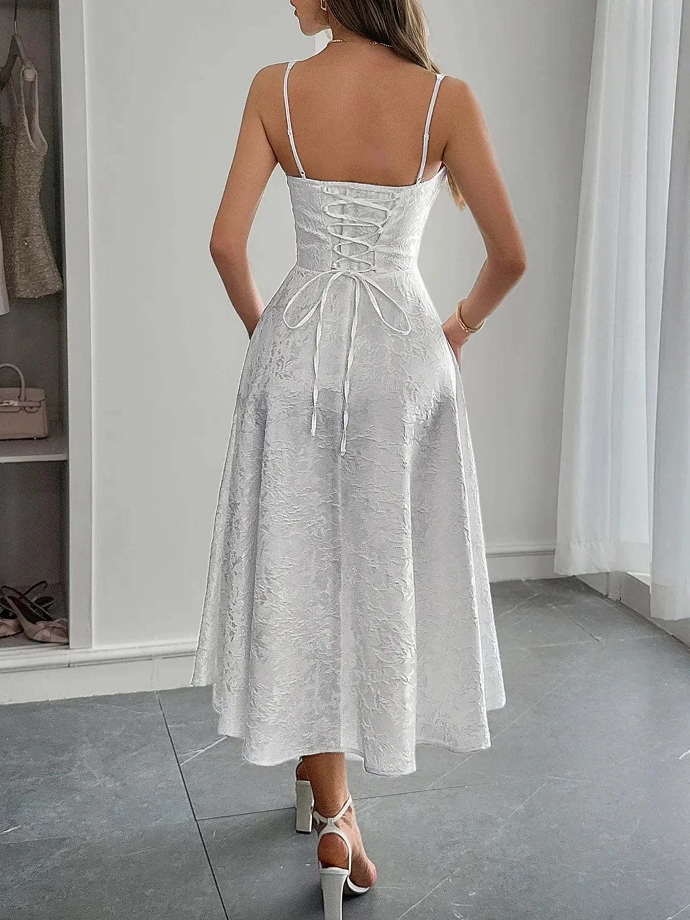 Lace - Up Sleeveless Midi Dress - VILLA FASHION