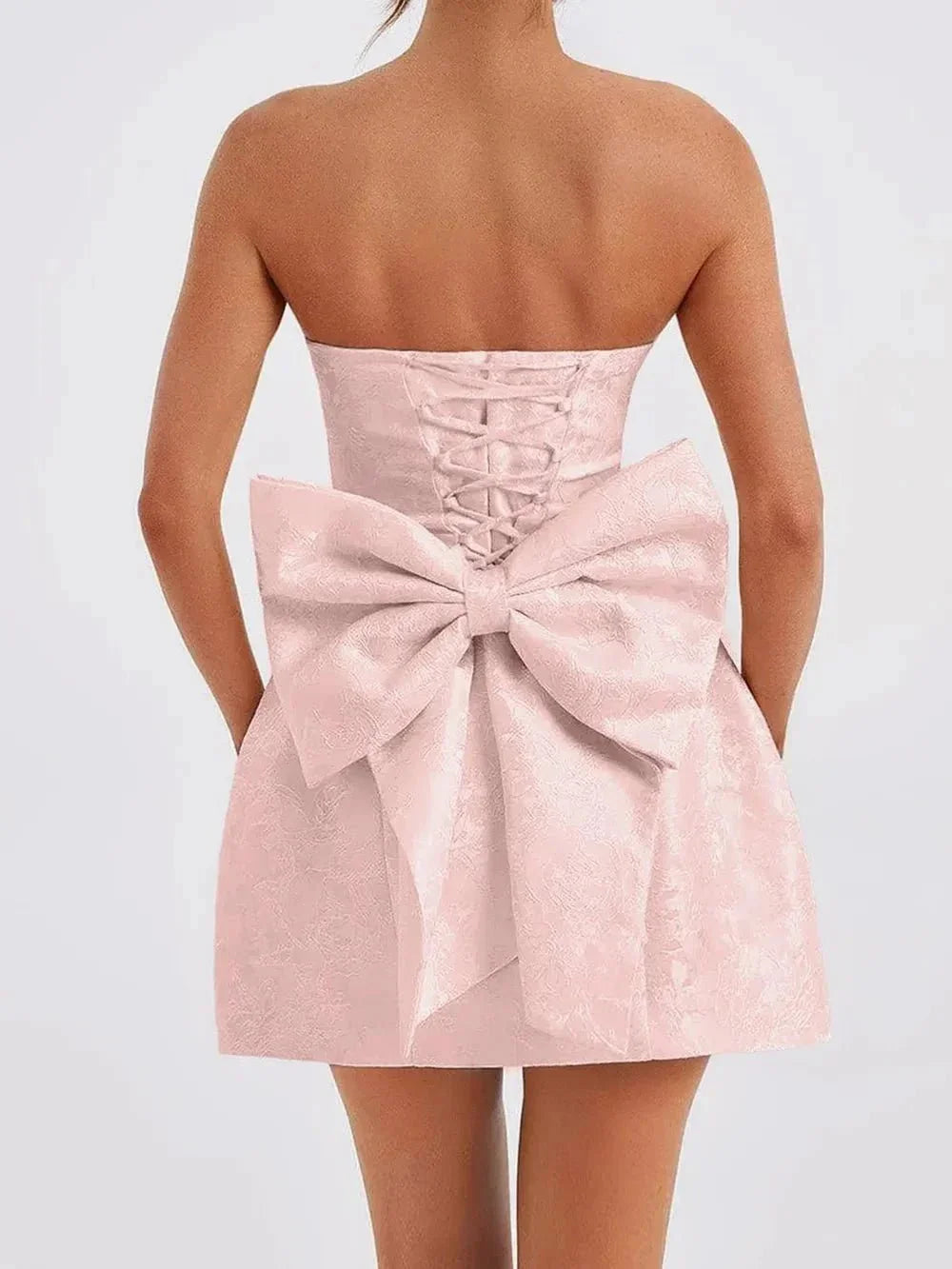Lace - Up Sleeveless Satin Mini Dress with Bow - VILLA FASHION