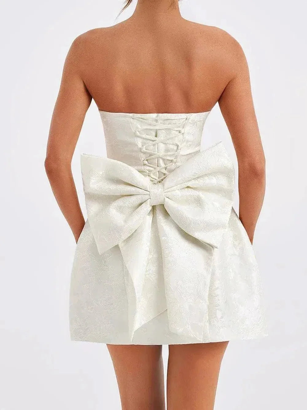 Lace - Up Sleeveless Satin Mini Dress with Bow - VILLA FASHION