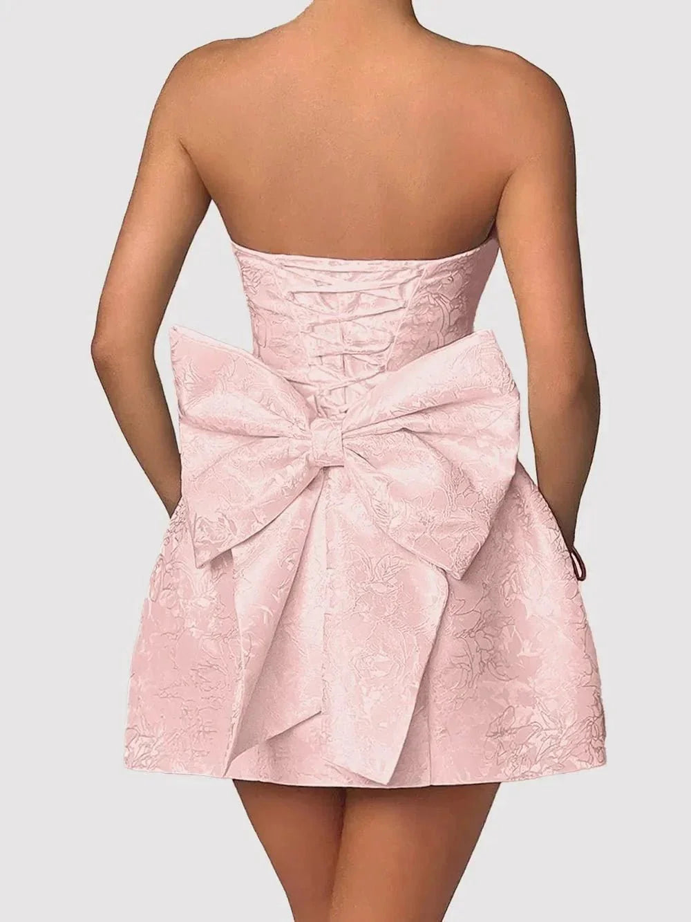 Lace - Up Sleeveless Satin Mini Dress with Bow - VILLA FASHION