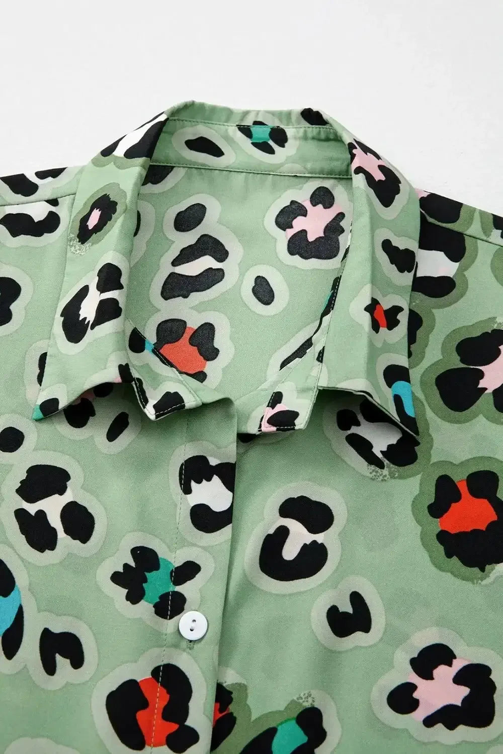 Leopard Collared Neck Top and Pants Set - VILLA FASHION