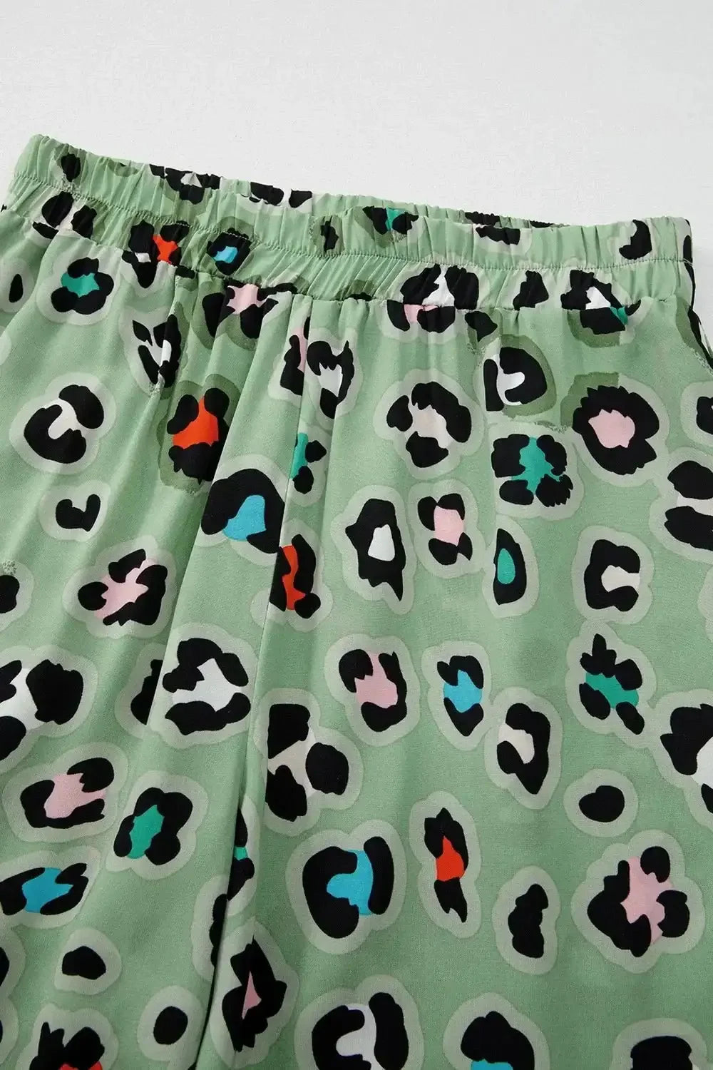 Leopard Collared Neck Top and Pants Set - VILLA FASHION