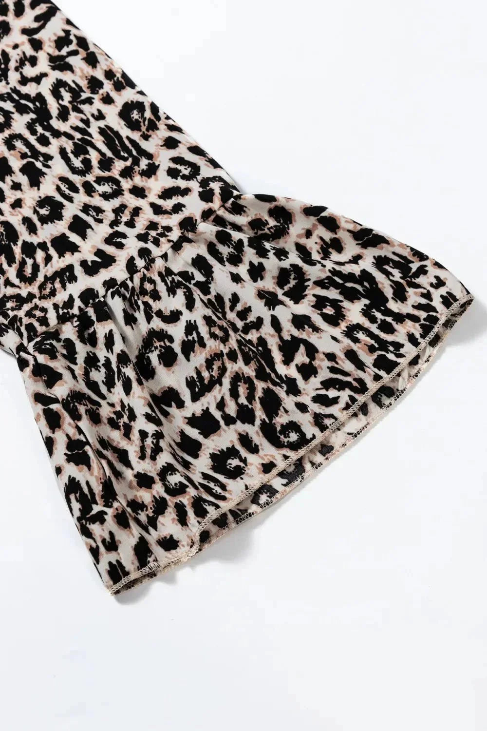 Leopard Notched Long Sleeve Maxi Dress - VILLA FASHION