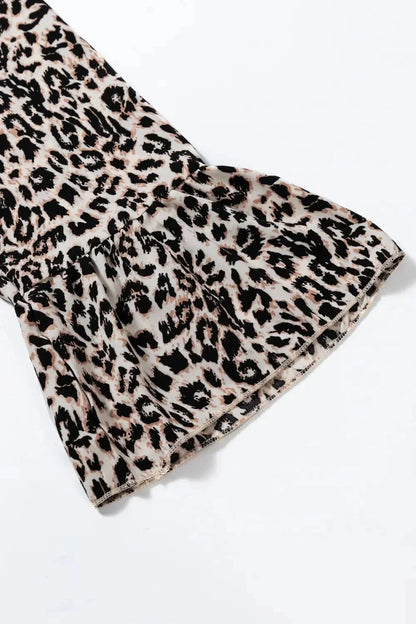 Leopard Notched Long Sleeve Maxi Dress - VILLA FASHION