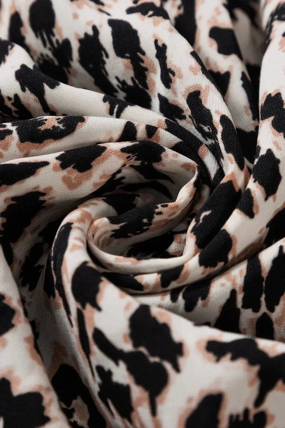 Leopard Notched Long Sleeve Maxi Dress - VILLA FASHION