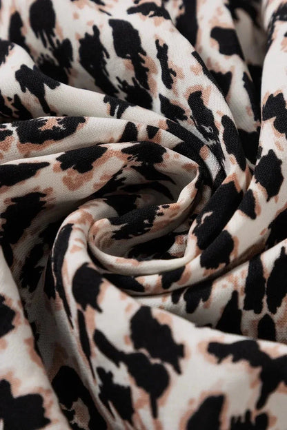 Leopard Notched Long Sleeve Maxi Dress - VILLA FASHION