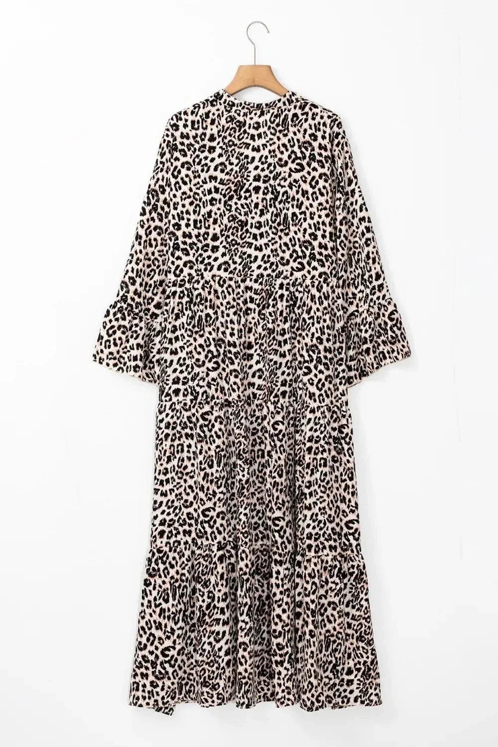 Leopard Notched Long Sleeve Maxi Dress - VILLA FASHION