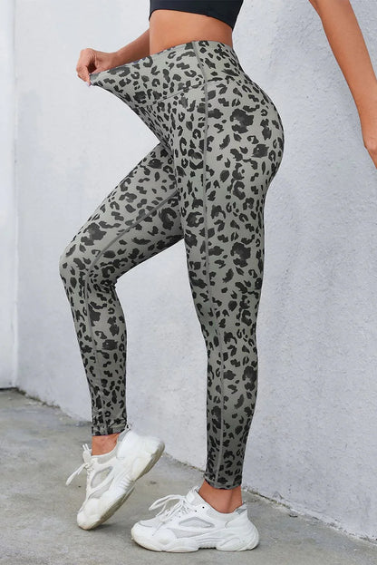 Leopard Print Wide Waistband Leggings - VILLA FASHION