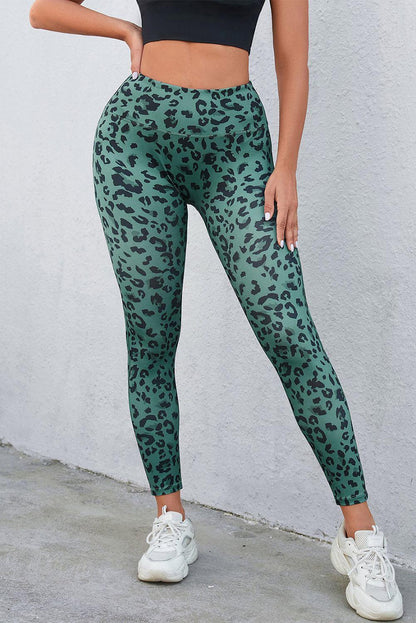 Leopard Print Wide Waistband Leggings - VILLA FASHION