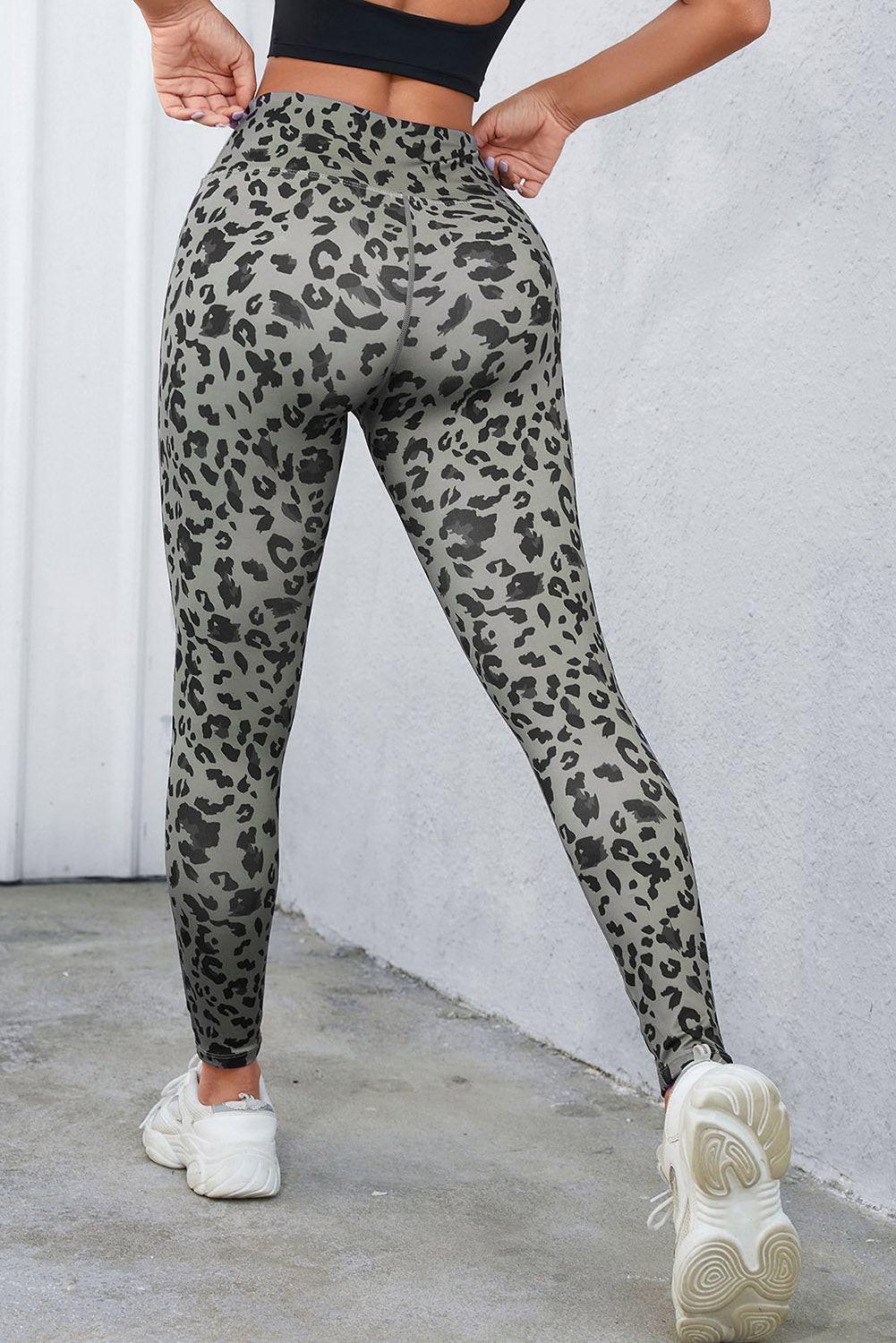Leopard Print Wide Waistband Leggings - VILLA FASHION