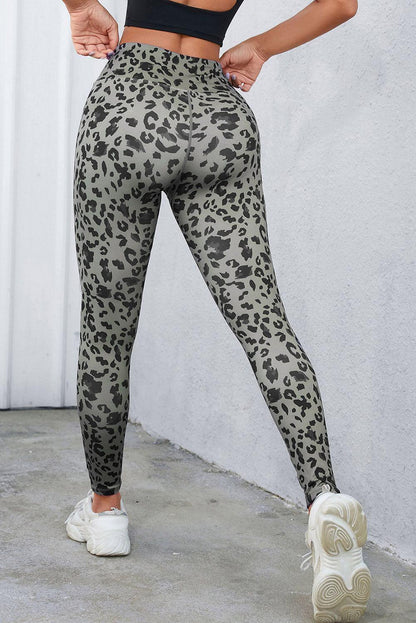 Leopard Print Wide Waistband Leggings - VILLA FASHION
