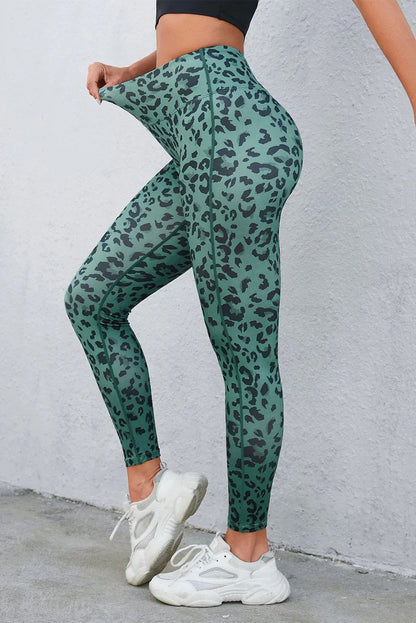 Leopard Print Wide Waistband Leggings - VILLA FASHION