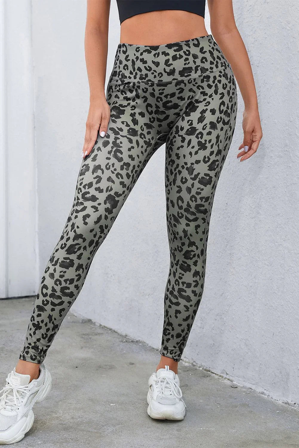Leopard Print Wide Waistband Leggings - VILLA FASHION
