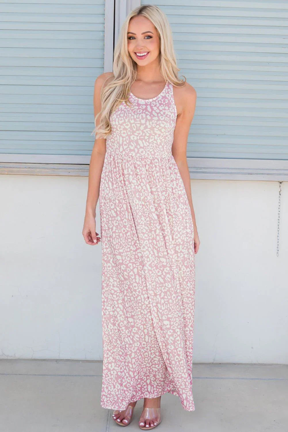 Leopard Round Neck Sleeveless Maxi Dress - VILLA FASHION