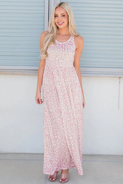 Leopard Round Neck Sleeveless Maxi Dress - VILLA FASHION