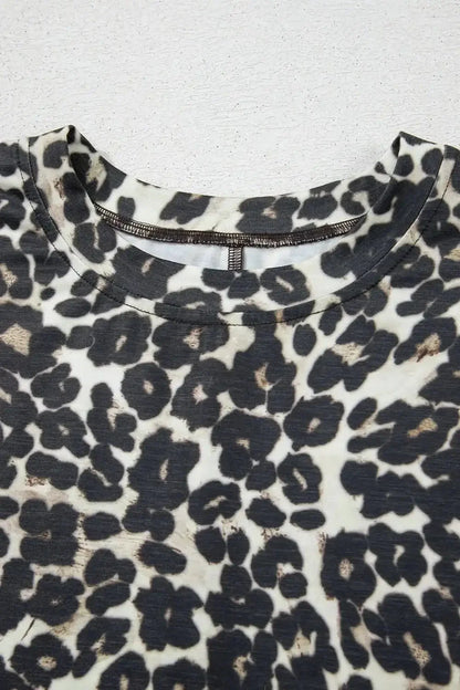 Leopard Round Neck Top and Shorts Set - VILLA FASHION