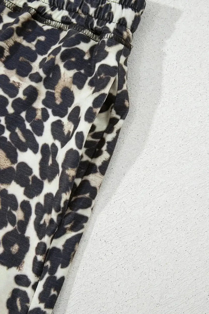 Leopard Round Neck Top and Shorts Set - VILLA FASHION