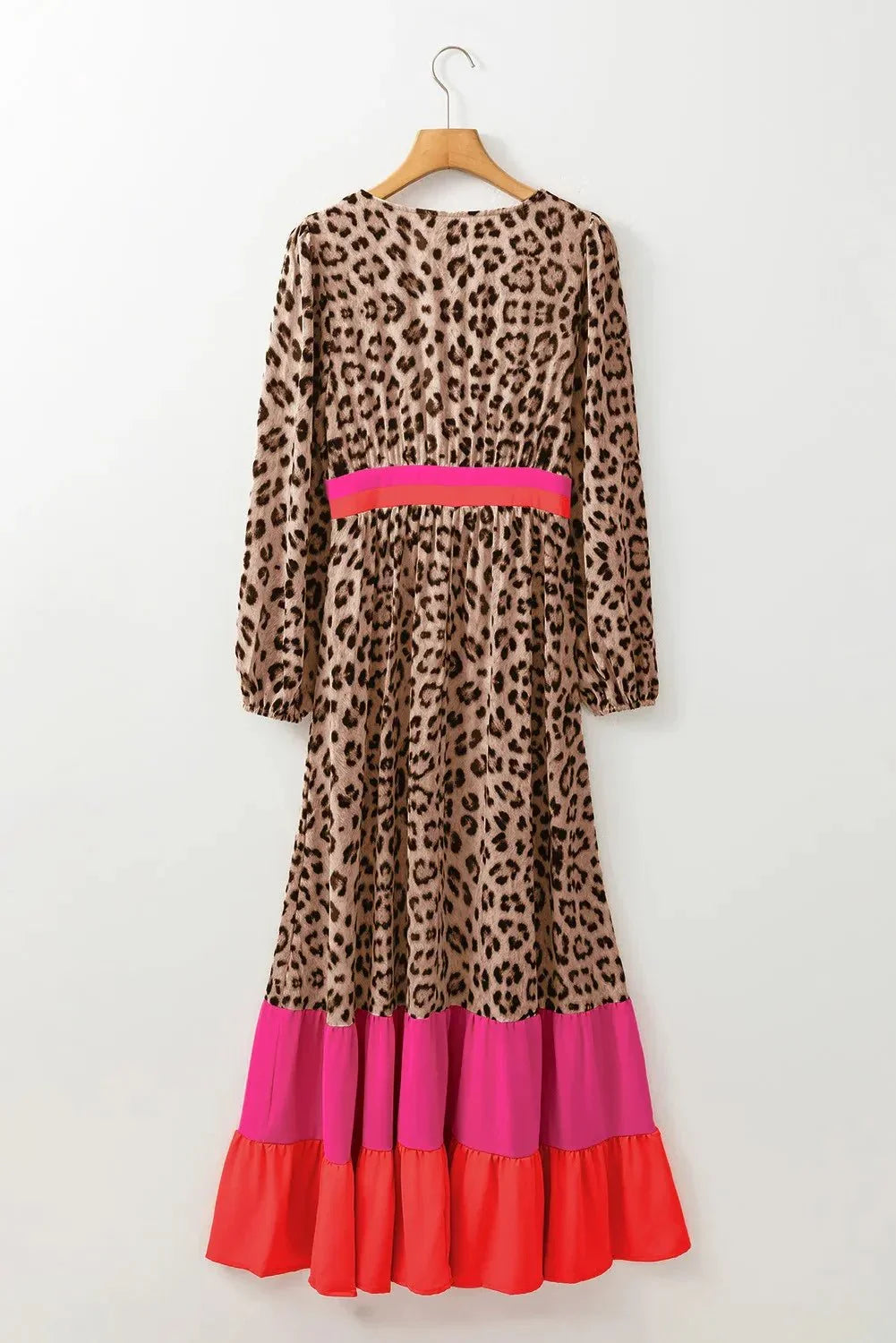 Leopard V - Neck Long Sleeve Maxi Dress - VILLA FASHION