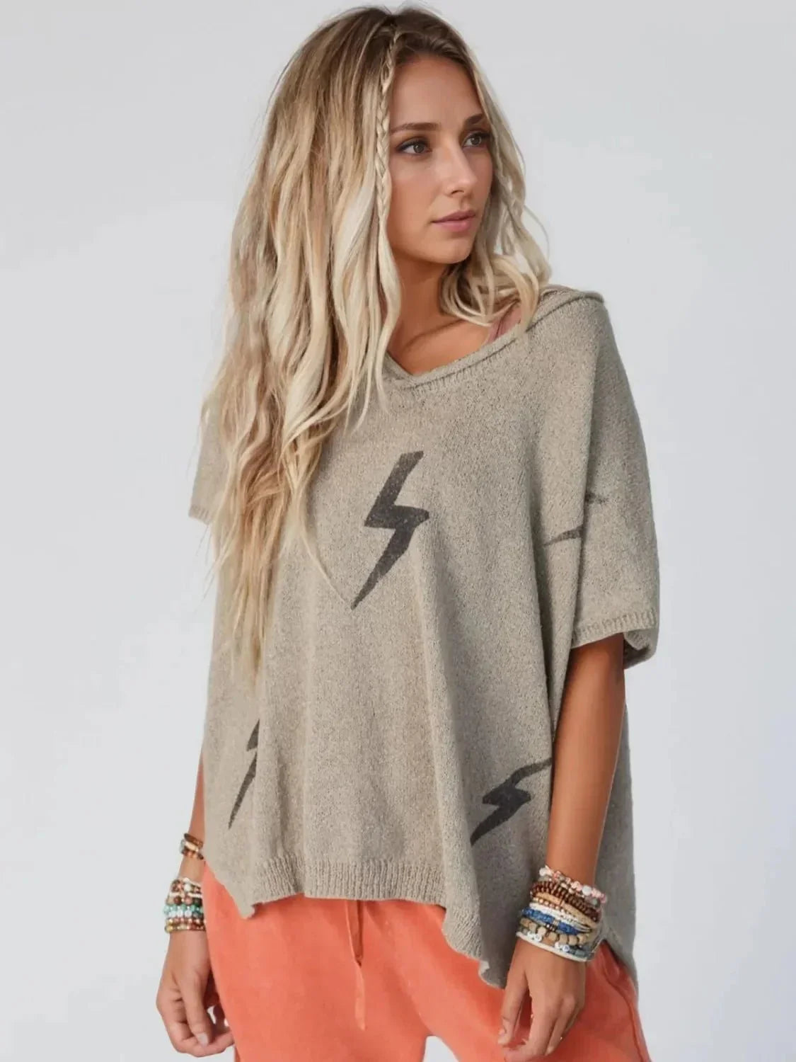 Lightning V - Neck Short Sleeve Knit Top - VILLA FASHION